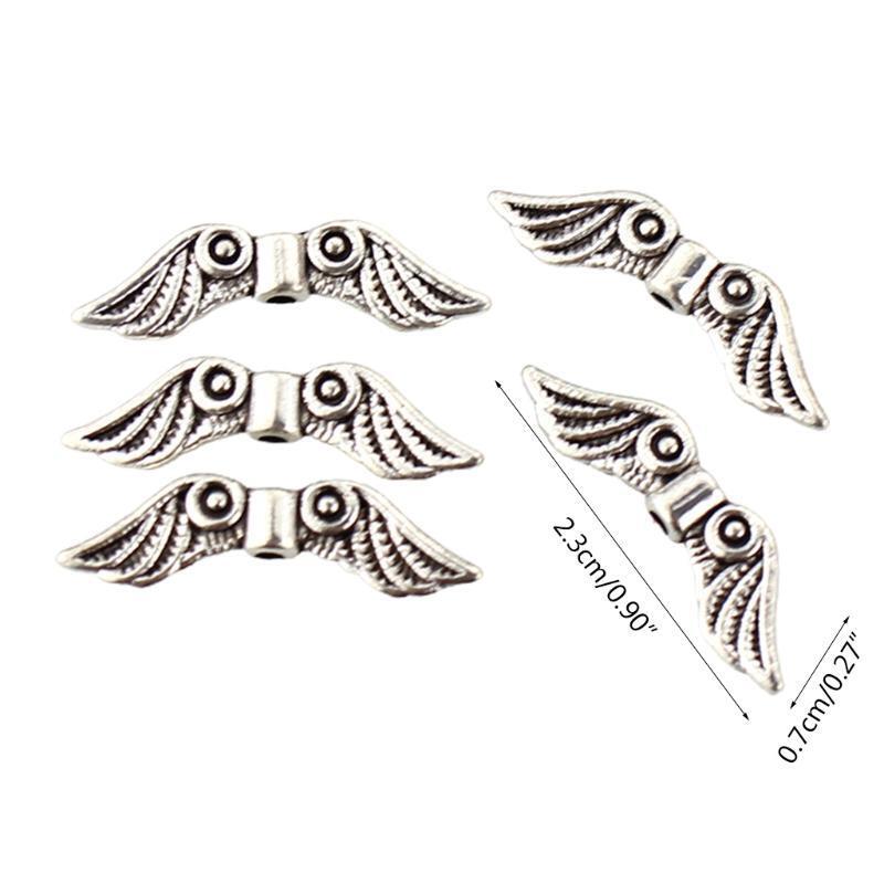 50 Pcs Angel Wing Spacer Metal Charm Beads for DIY Bracelets Necklace Jewellery