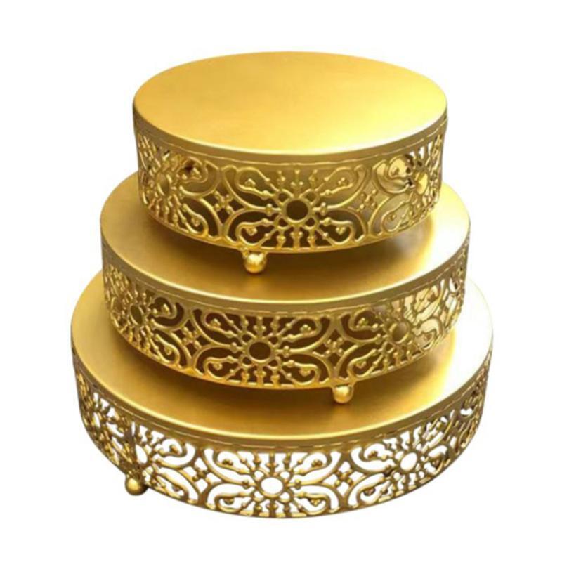 Hollow Round Metal Wrought Iron Cake Stands Holder Set of 3 Dessert Cheese Rack