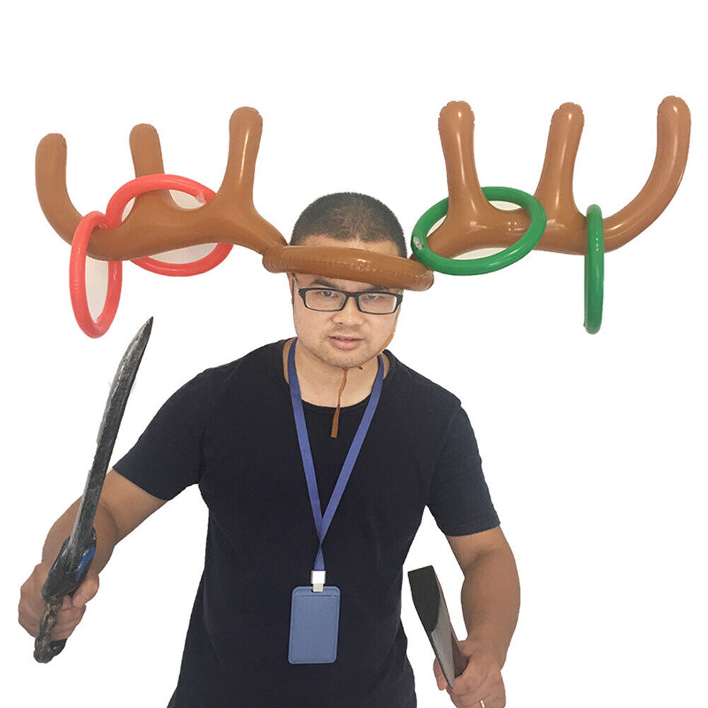 Inflatable Deer Head Ring Animal Headpiece Throwing Circle Christmas Decor