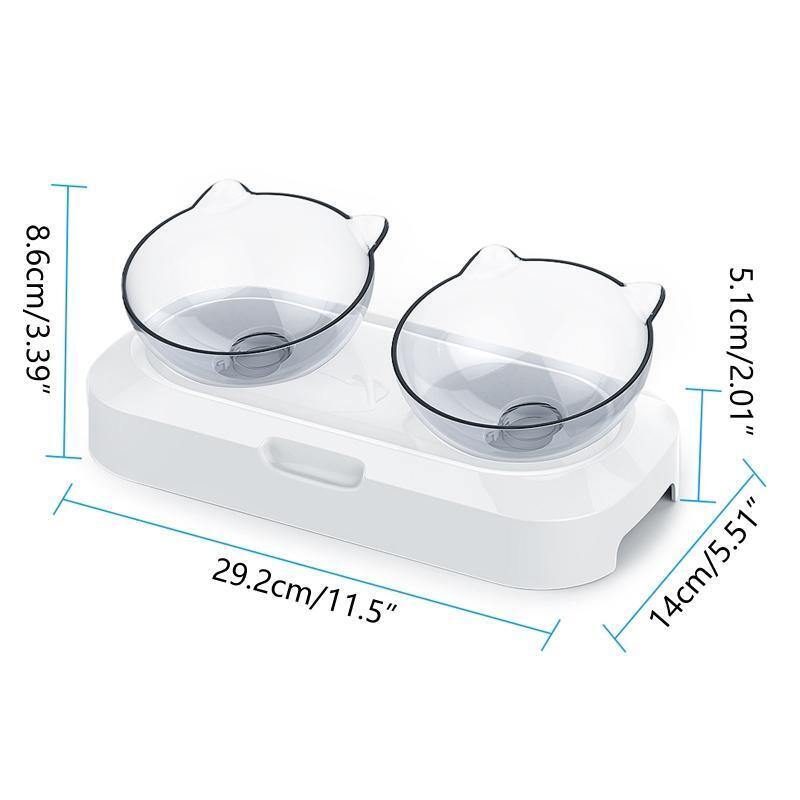 Cat Food Bowl Set for Food and Water 15° Tilted Elevated Double Dish with Stand