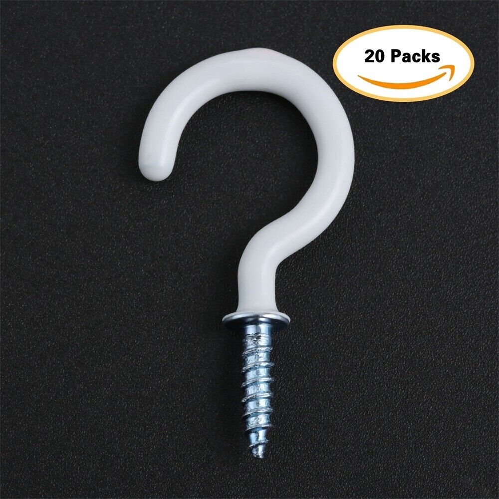 20Pcs 1.54" Strong Sharp White Vinyl Coated Ceiling Hooks Space-saving Household