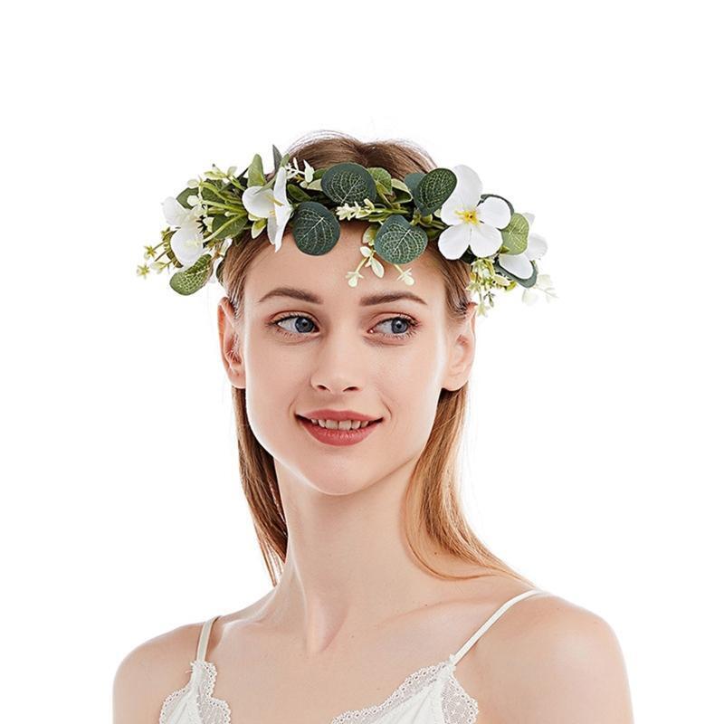 Flower Headband Women Bride Flower Green Leaf Wedding Floral Garland Headband