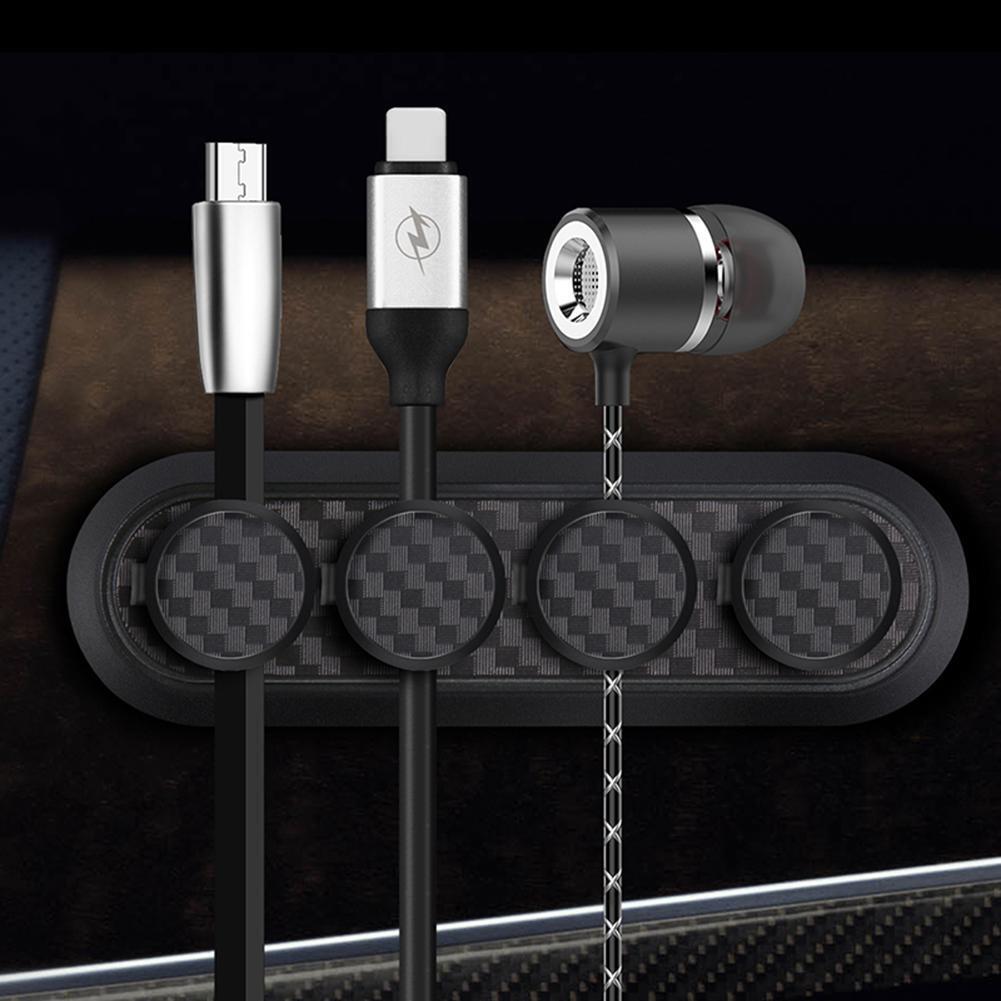 Magnetic Cable Organizer Carbon Fiber Look Desktop USB Cable Clip Winder