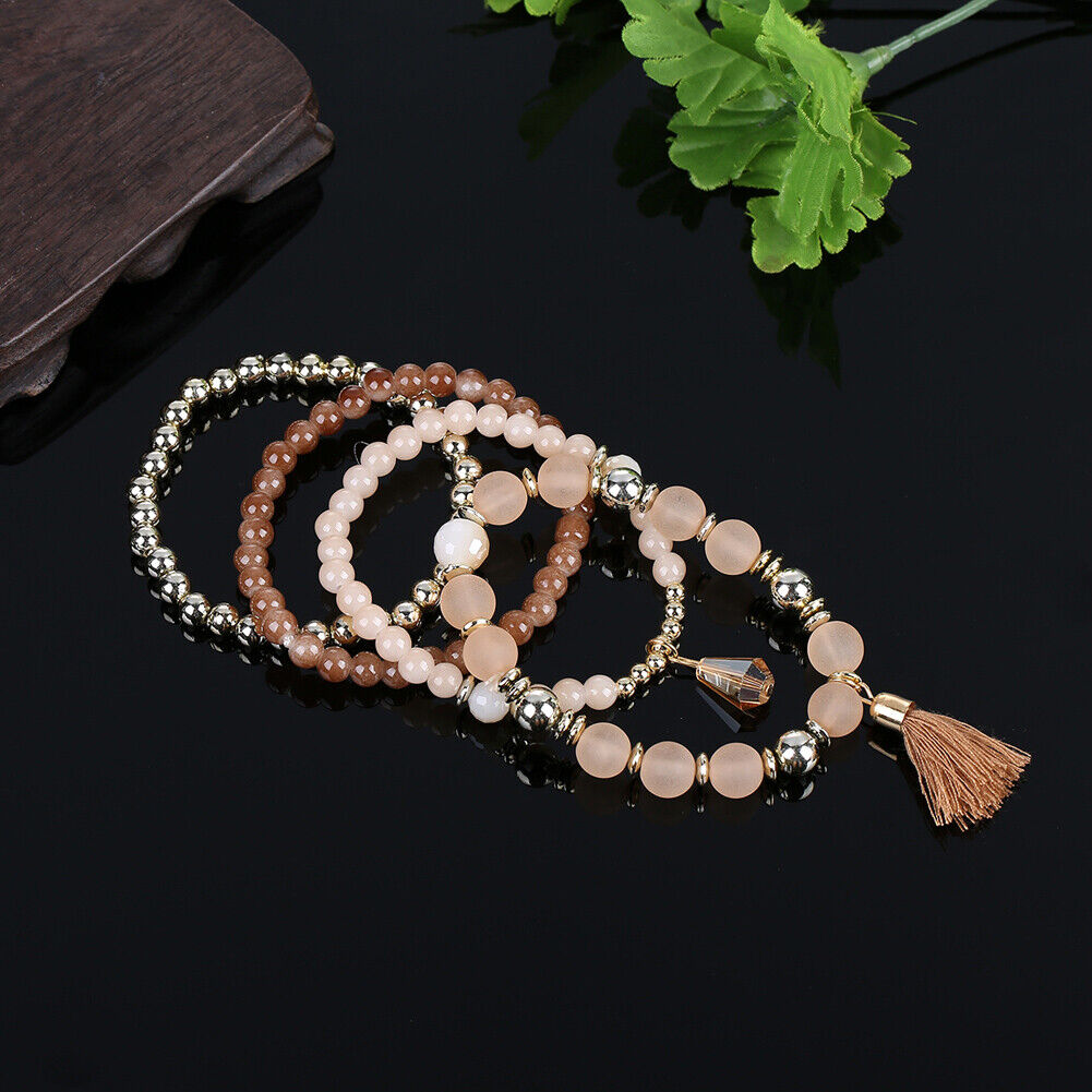 Bohemia Woman Multilayers Bracelet Bead Hand Chain Tassel Bracelet (Coffee)