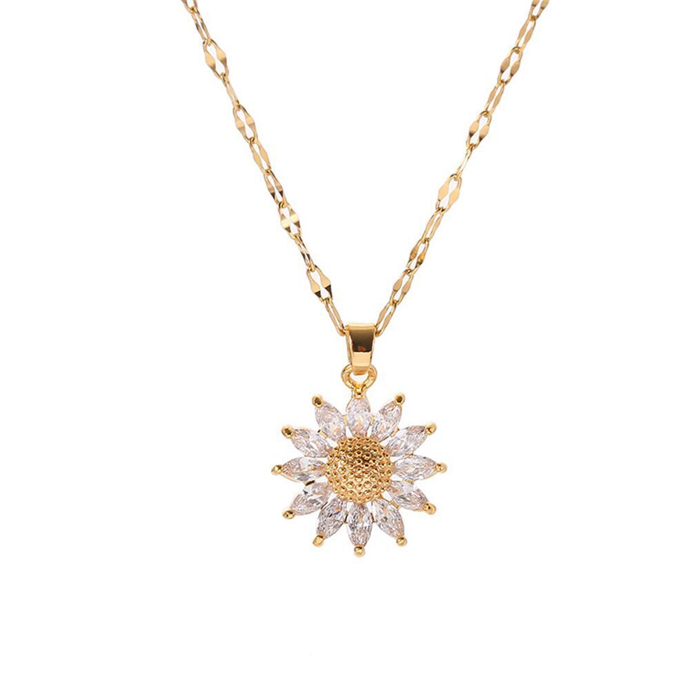 Jewelry Crystal Luxury Titanium Steel Sunflower Necklace Zircon Pendant Choker