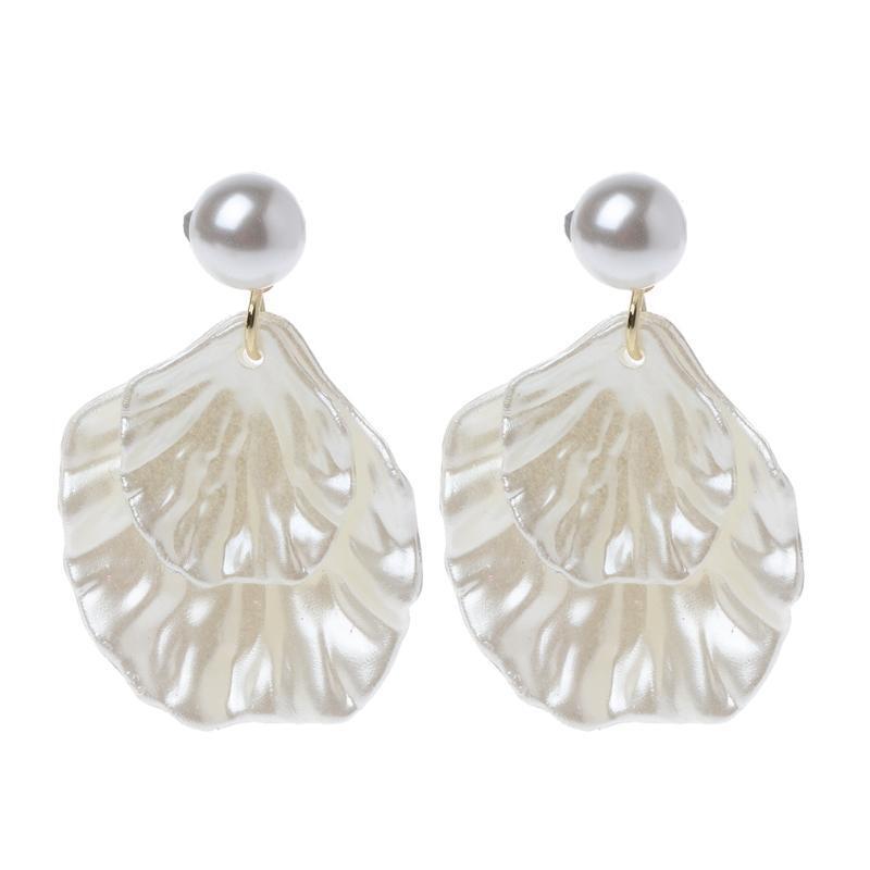 Creative Imitation Shell Double Layer Earrings Petal Stud Earring for Daily Wear