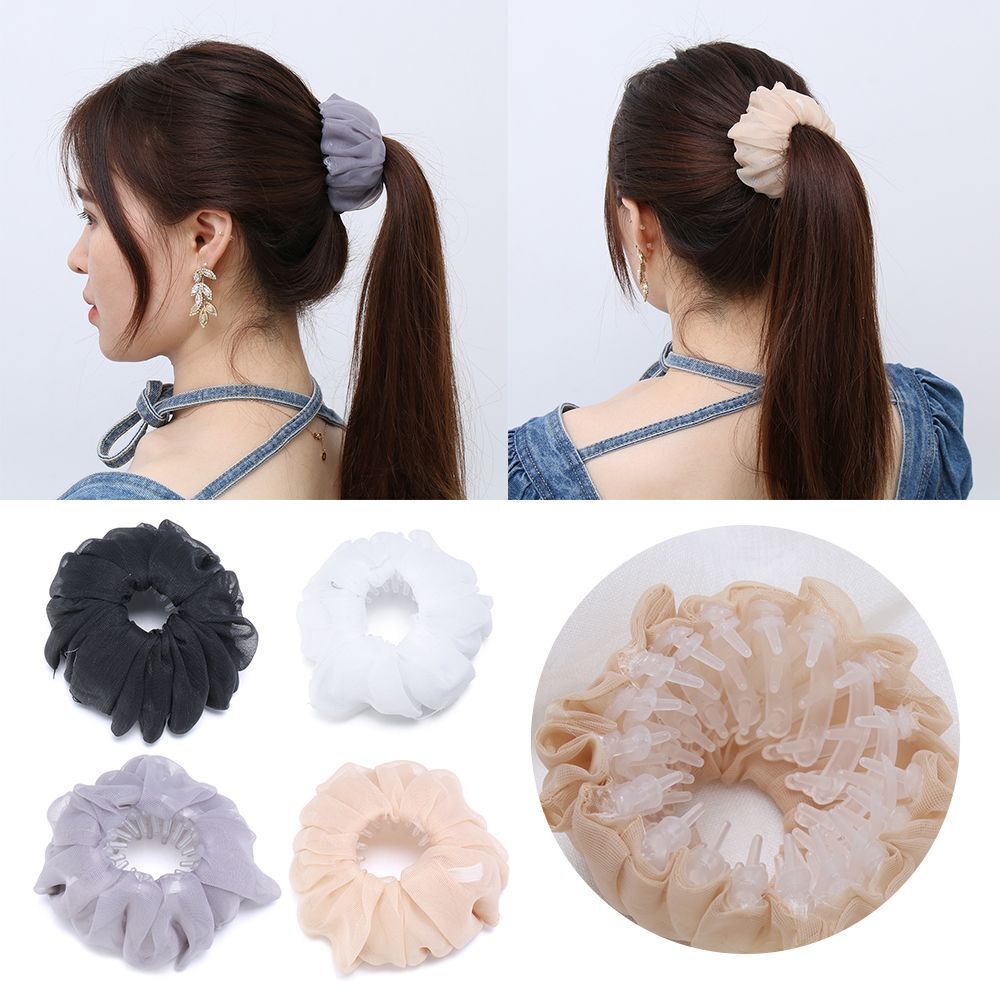 Silk Bird Nest Expanding Women Hair Bun Claw Maker Chiffon Horsetail Buckle