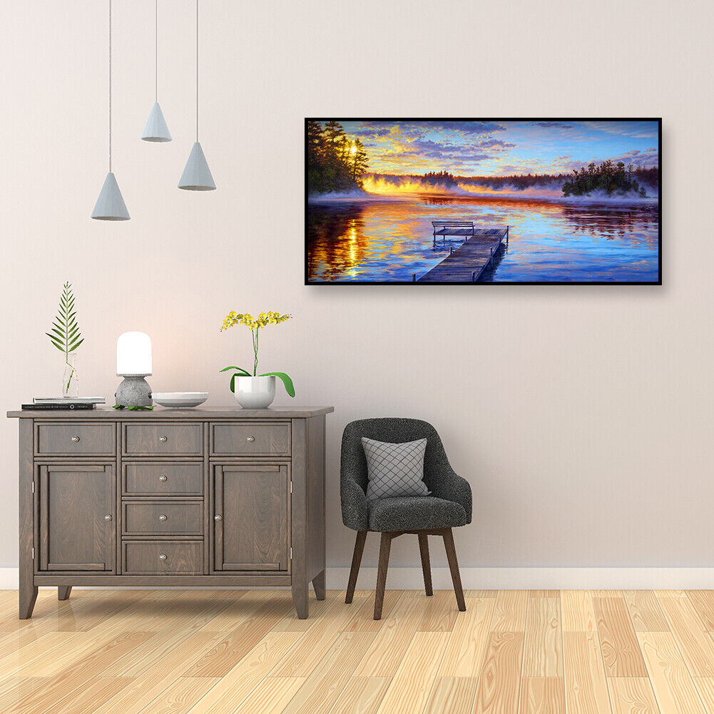 Sunset Lake 5D DIY Full Drill Round Diamond Painting Kit Landscape Pictures