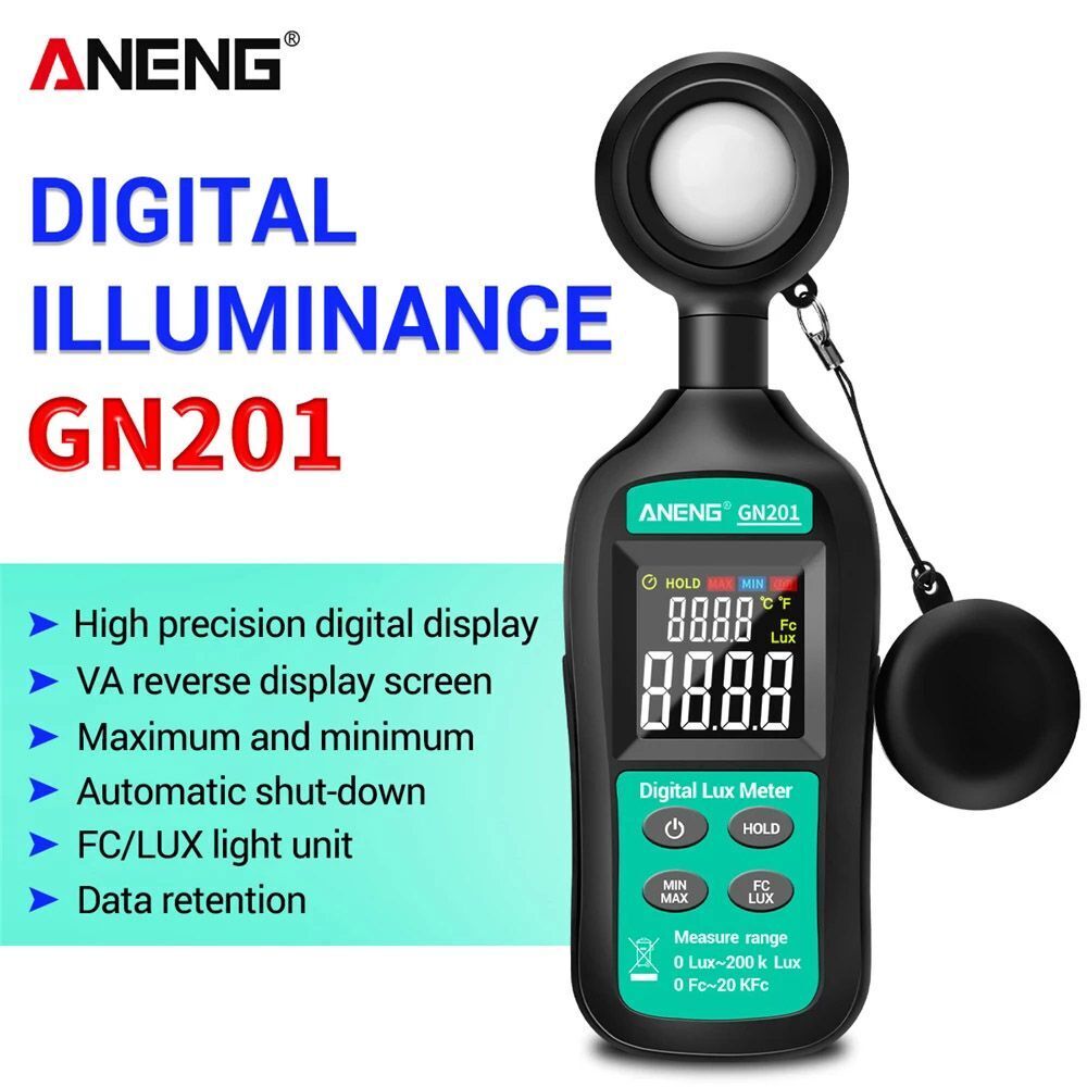 GN201 True RMS Handheld 200K Digital Light Meter Luxmeter Photometer UV Meter