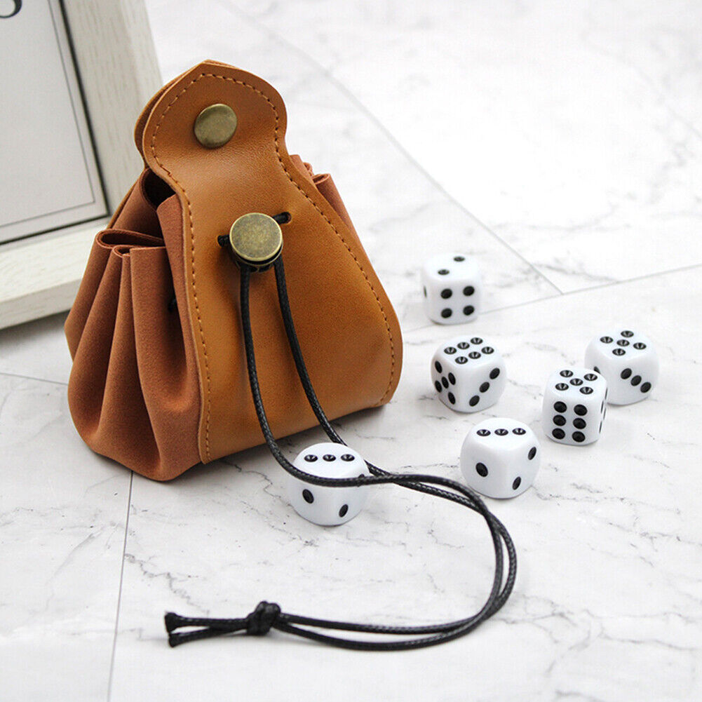 PU Leather Dice Bag Pouch with Drawstring Coin Purse DND Dice Storage Bags