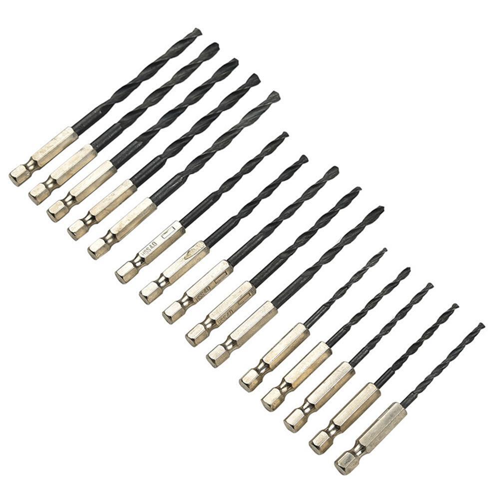 15pcs HSS Hex Shank Drill Bits Set Hexagonal Screw Twist Electric Drills