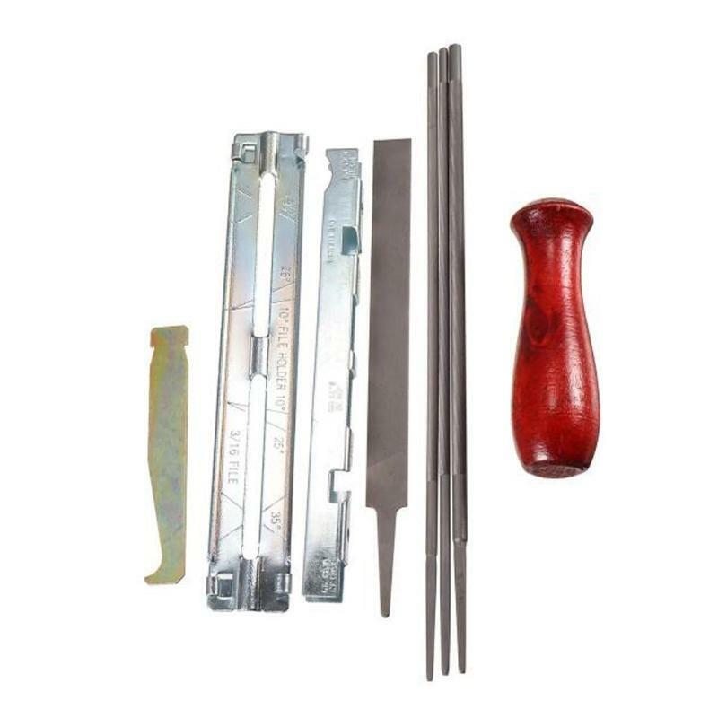 9pcs/set Chainsaw Sharpener Round Flat File Depth Gauge Holder Wooden Handle