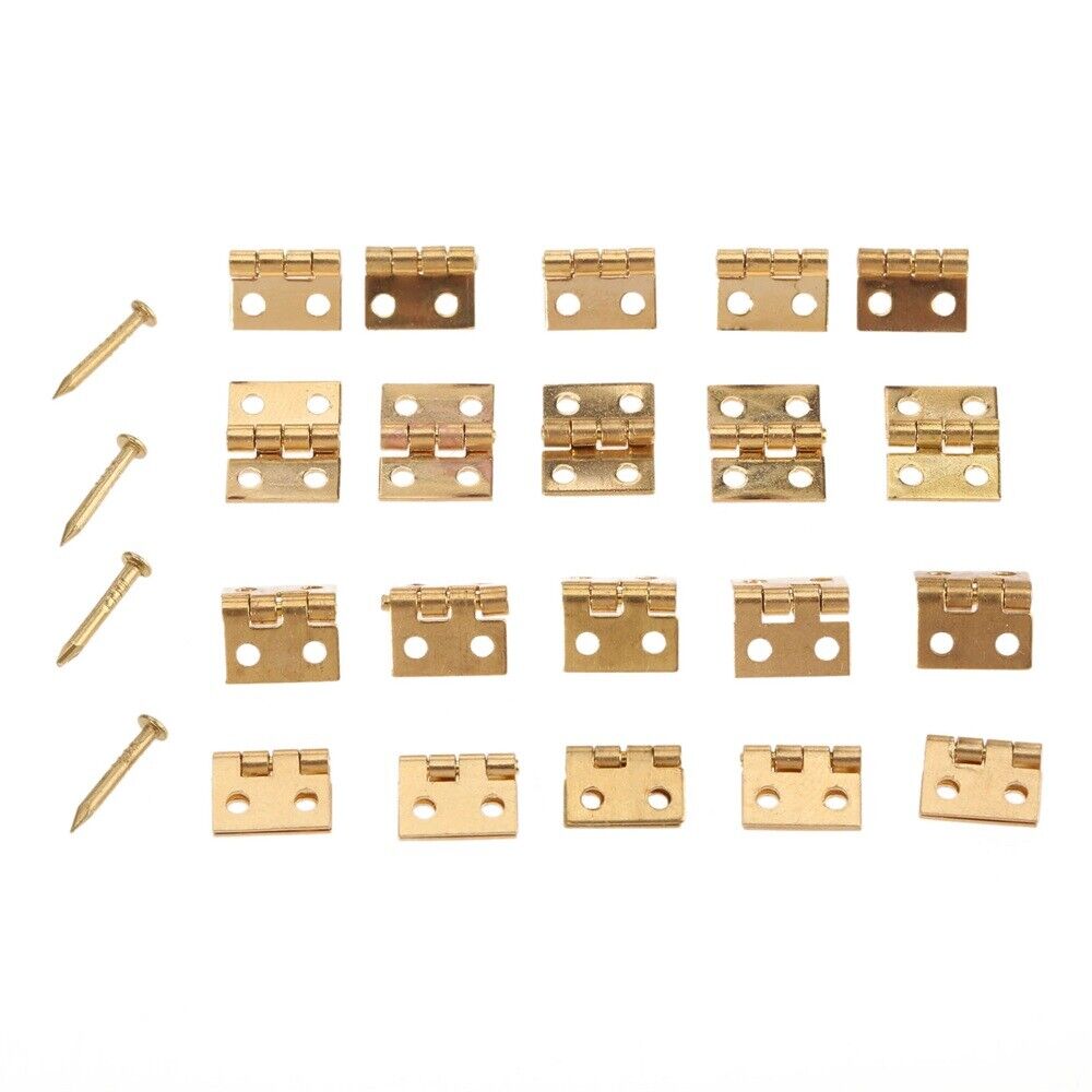 20 x Mini Brass Plated Hinges & 80 Nails Jewelry Cigar Box Hardware Decoration
