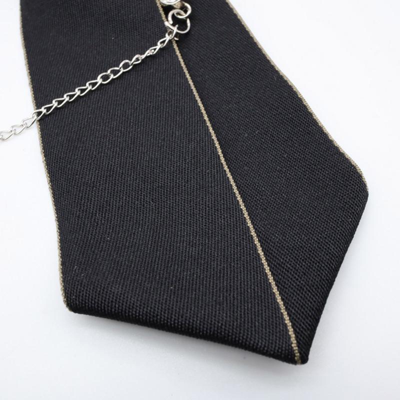 Gothic Black Necktie Rhinestone Pendant Metal Chain Evening Party Pretied Bowtie