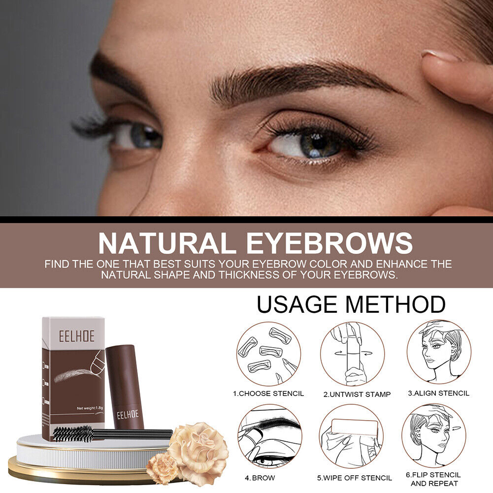 Waterproof EyeBrow Powder Stencil Lasting Natural Shaping Kit (Brown)