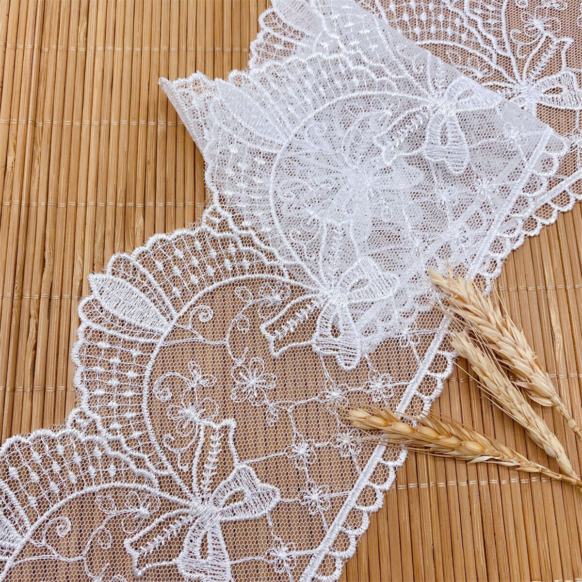 1Yd White Net Yarn Embroidered Lace Trim Ribbon Fabric DIY Sewing Clothing Craft