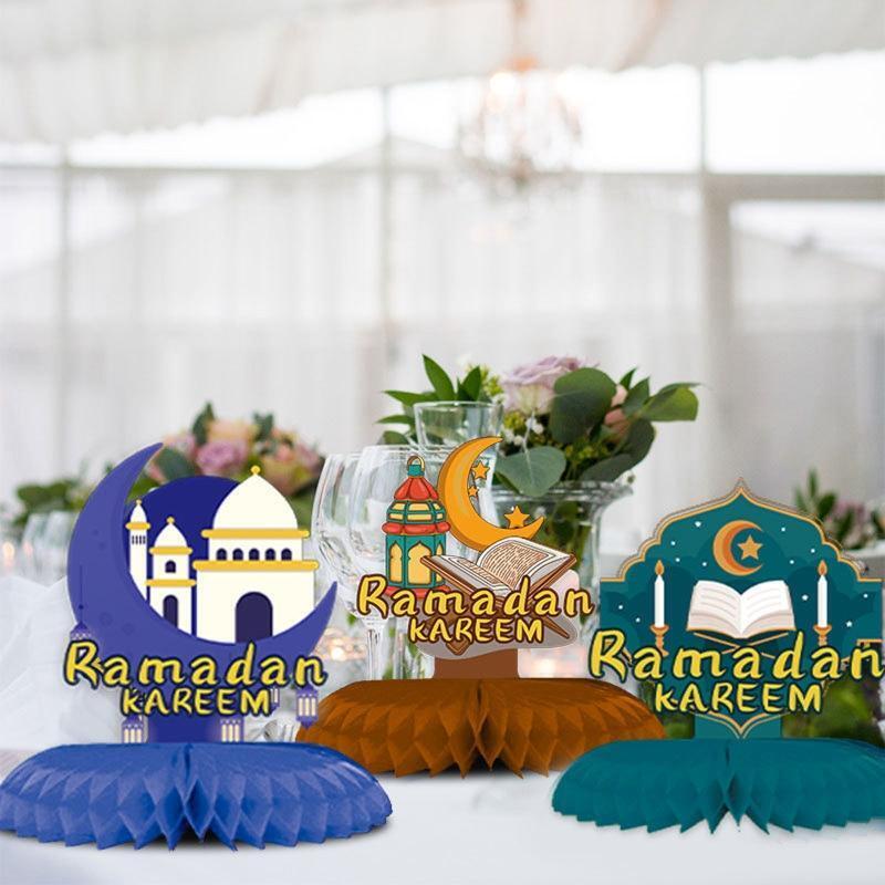 9pcs Ramadan Mubarak Decorations Kit Eid Mubarak Table Ornaments Card with Base
