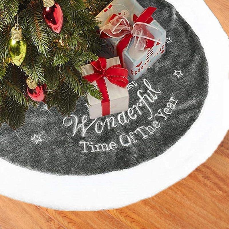 35inch Plush Embroidered Christmas Tree Skirt Decorations for School Festivals