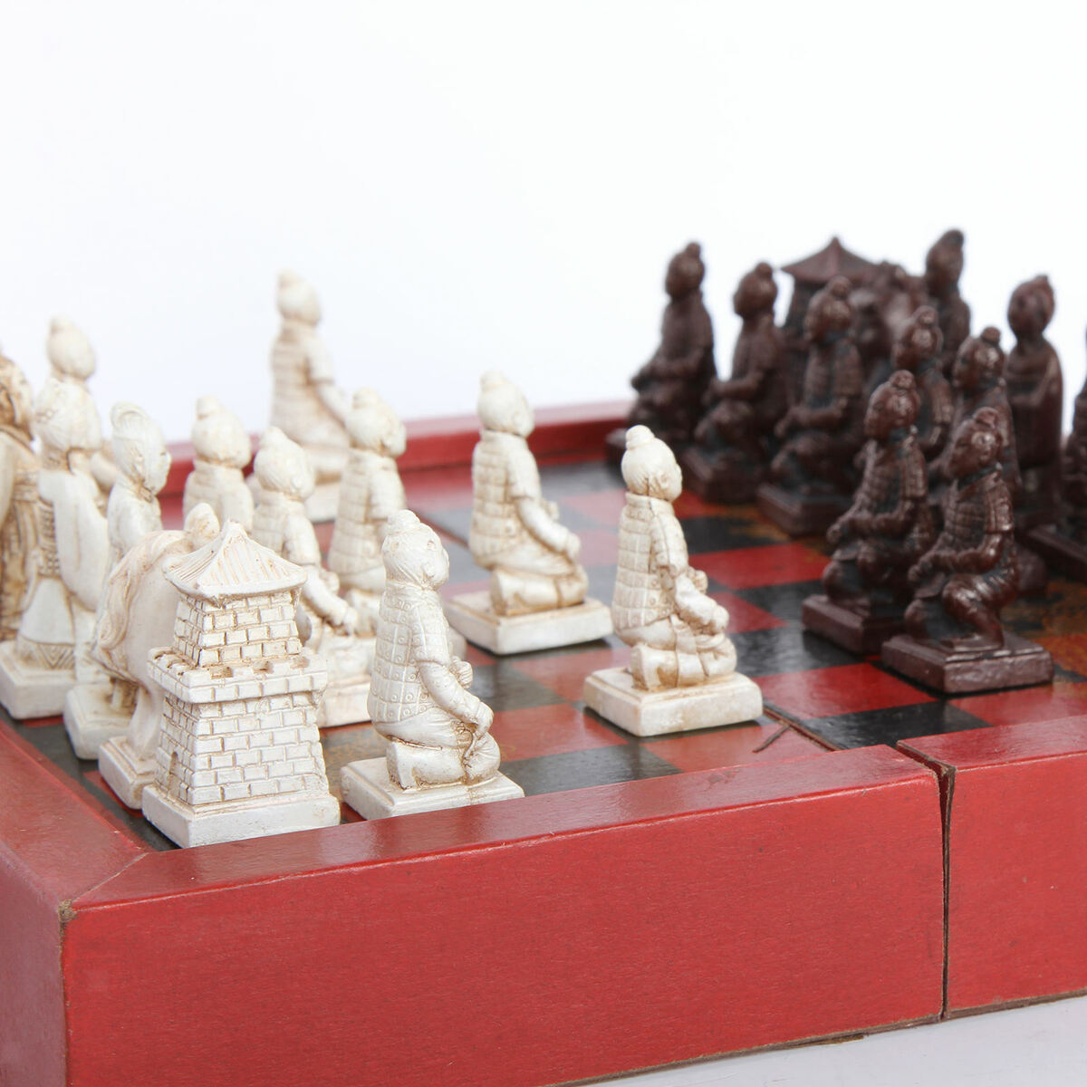 Xi'an Terracotta  Wooden Chess Set 20x20cm Folding Chessboard Carved