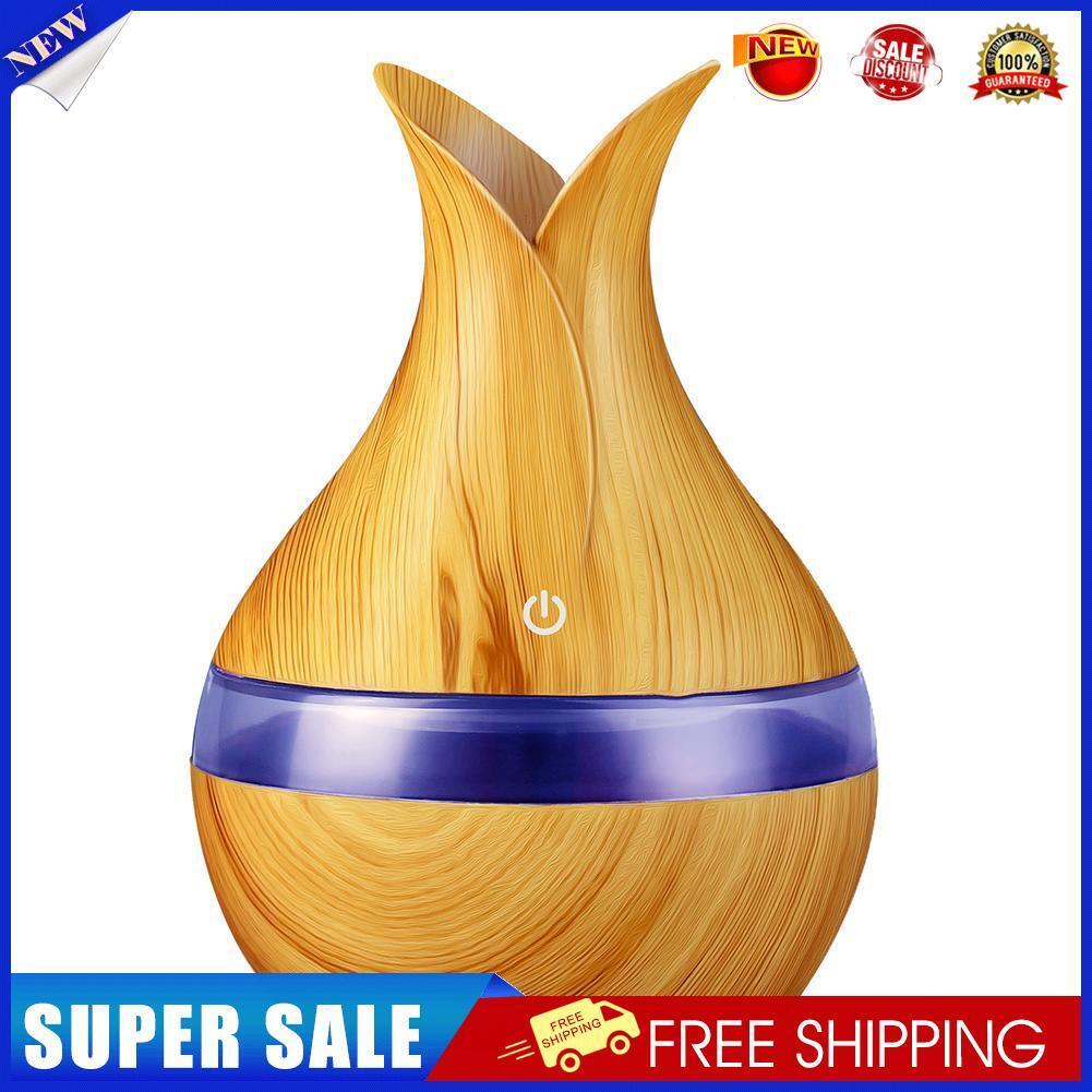 300mL Wood Grain Aroma Essential Oil Diffuser Air Humidifier (Light Brown)