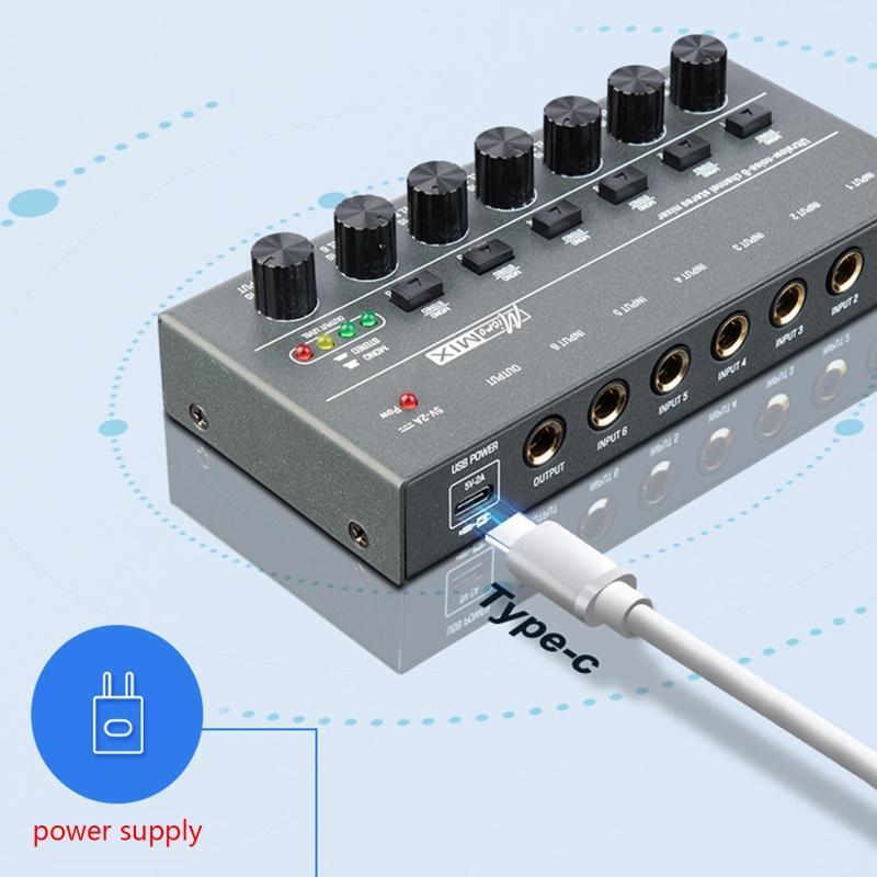 Professional Audio Mixer Stereo 6 Channel Audio Mixer 5V 2A Type-C Power