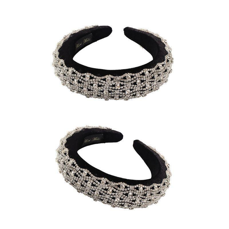 Sponge Padded Jewelry Headband Glitter Wavy Rhinestone Chain Velvet Hair Hoop