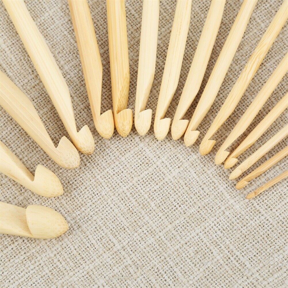 16 Sizes/Set Bamboo Crochet Hooks Practical Knitting Yarn Sewing Needles 2-12mm
