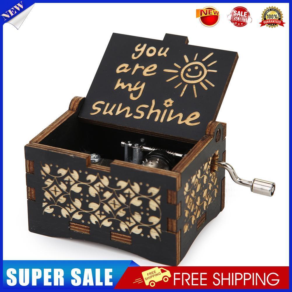 You Are My Sunshine Wooden Carved Hand Cranked Music Box Ornaments (Black)