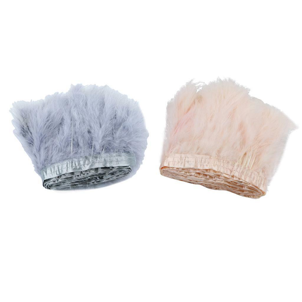 2pcs x 2m  Feather Fringe Trims Lace Ribbon Sewing Decoration Mixed