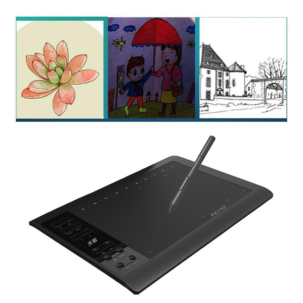 10" x 6" Screen Graphics Drawing Tablet with 8192 Levels Battery-Free Pen, 10
