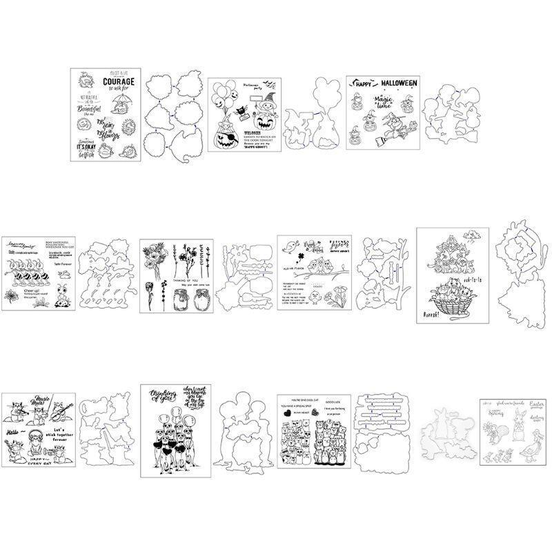 Cute Rabbit Metal Cutting Dies And Clear Stamp Set For DIY Scrapbooking Photo