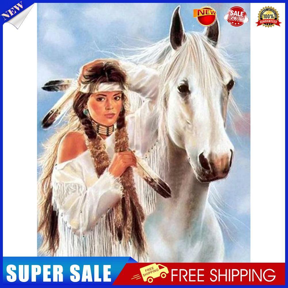 5D Full Round Drill Diamond Painting Woman and Horse Kit Wall Artwork Craft