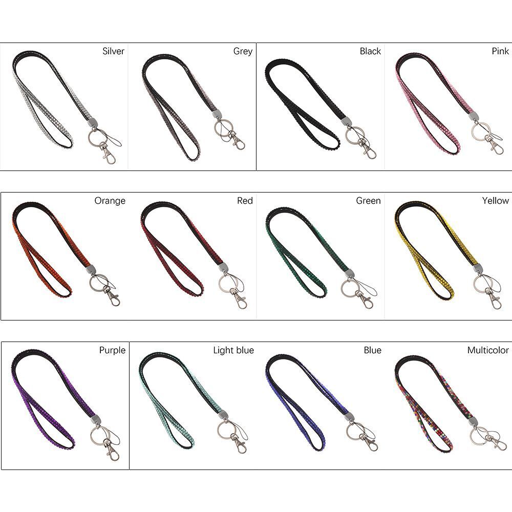 Rhinestone Card Holder Retractable Hanging Rope Lanyard Neck Strap Necklace