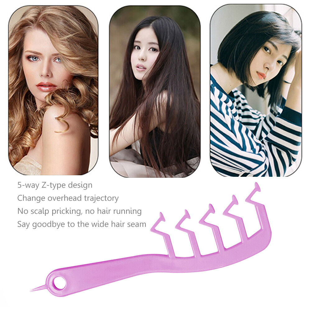 Z Shape Hair Slit Comb Curly Bangs Styling Puff Hair Brush Beauty (Purple)