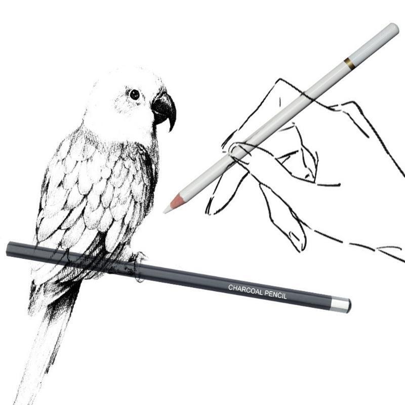 3 Pieces Professional White Charcoal Pencils Set Art Drawing Graphite Pencils