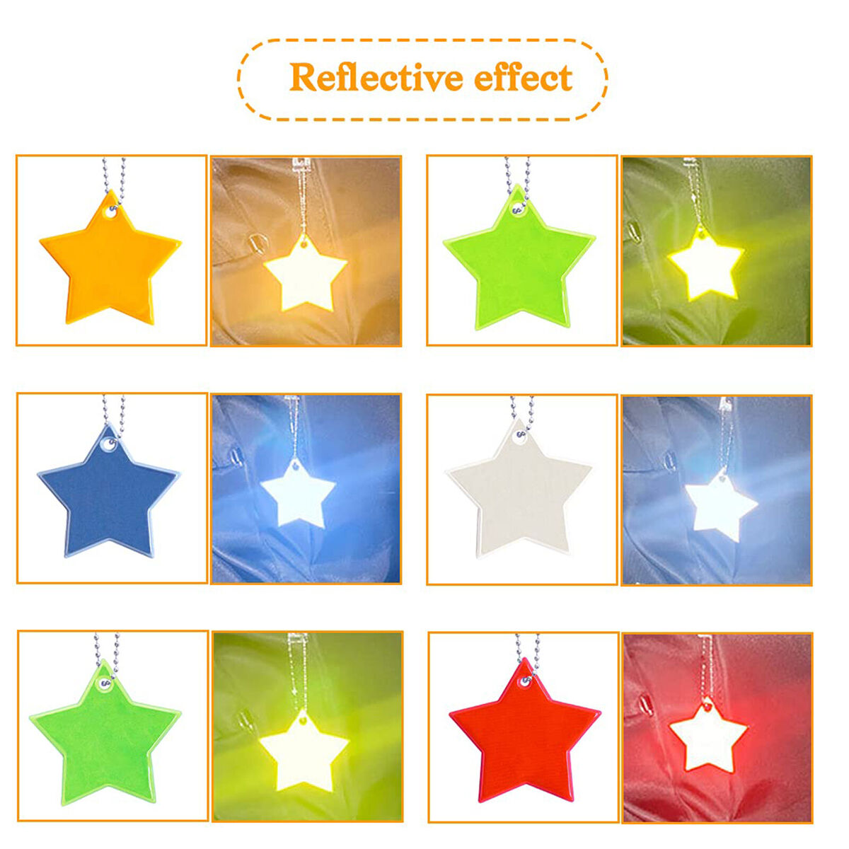 Safety Reflector Pendant Reflective Gear 12 Pieces Stars Pendant Keychain