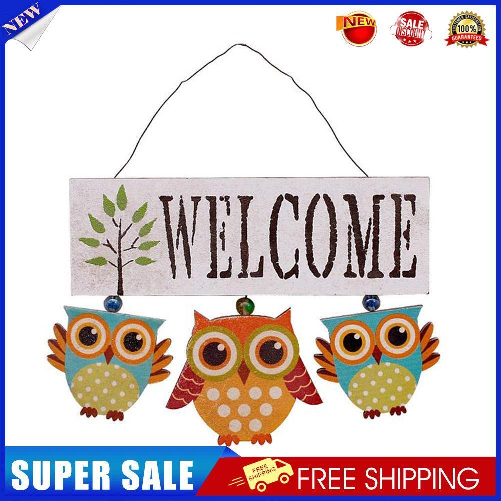 Wooden Welcome Owl Door Sign Pendant Hanging Home Wall Decor (White)