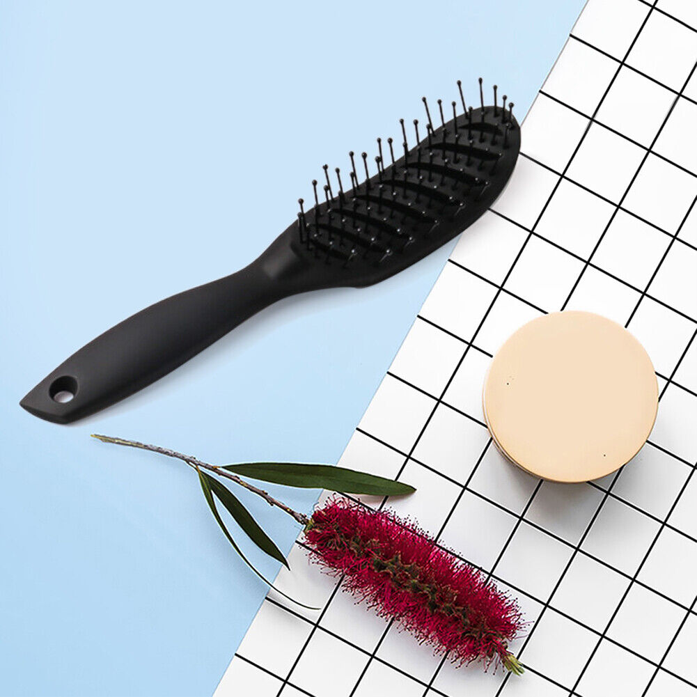 Curved Anti-Static Hair Massage Comb Salon Wet Dry Styling Brush (Black)