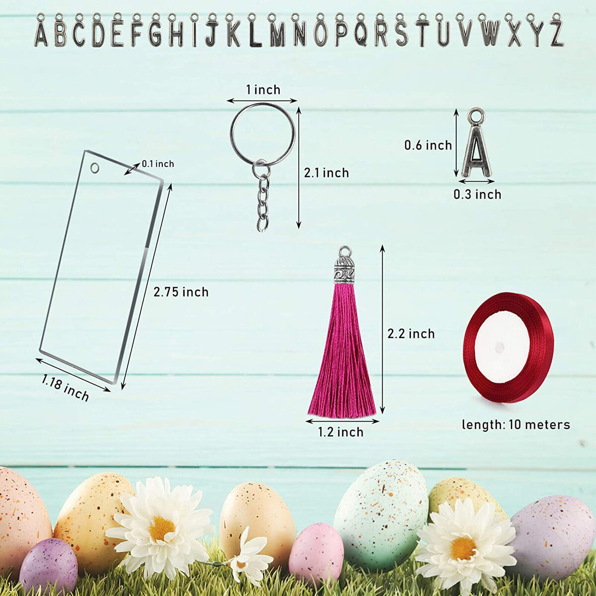 Clear Keychain Tassels Charms Blanks and Letter for DIY Keychain Bracelet