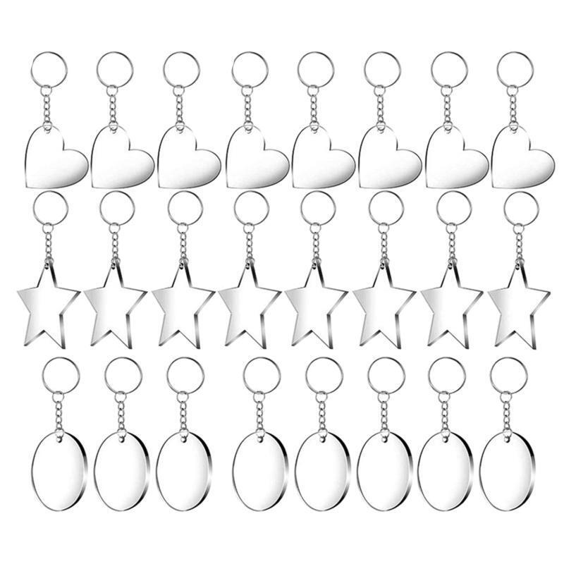 24Pcs Christmas Ornament Acrylic Clear Keychain Blanks with Keyring Chain Decor