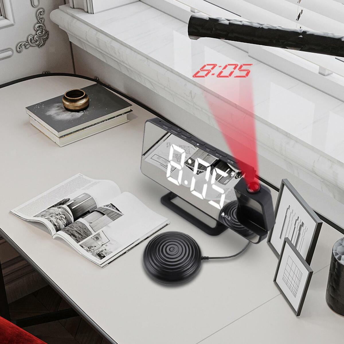 Loud  Clock Vibrating Night Light Mirror  Snooze for Deaf