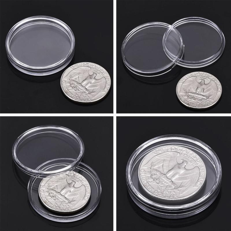 20/25/27/30mm Clear Round Coin Box Capsules Storage Coin Collection Holder 100X