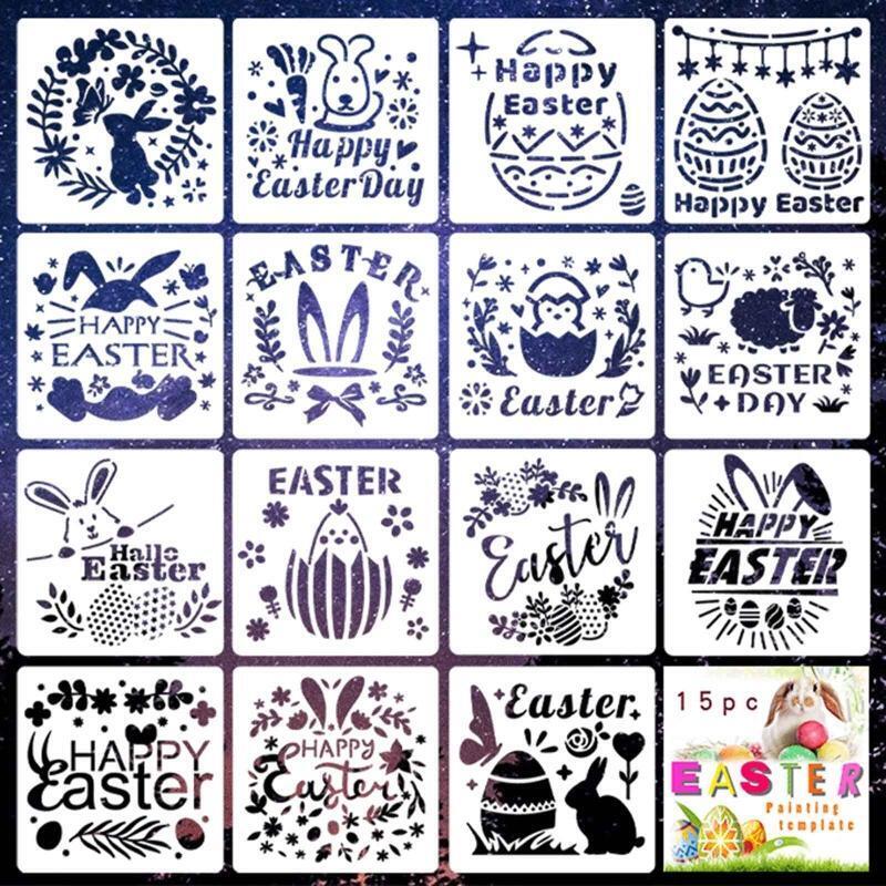 15Pieces Easter Painting Template Drawing Stencil for DIY Craft Furniture Decors