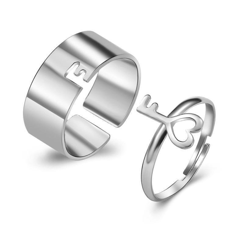 Couple Open Rings Set Love Key Joint Stackable Finger Band for Him Her Wedding