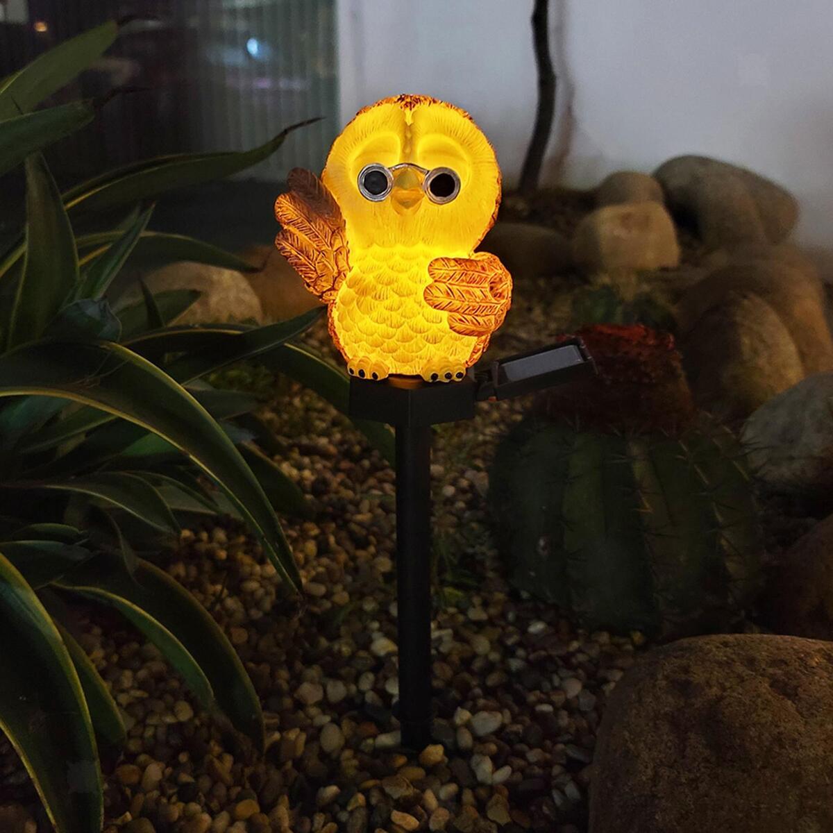 3x Cute Solar Power Stake Lights LED Walkway Lamp Baby Owl Statue Decor
