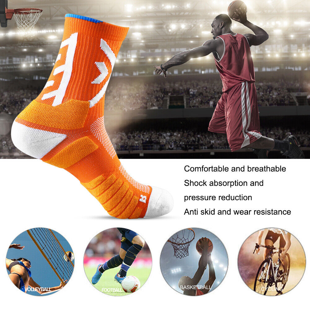 Men Compression Football Socks Sports Baseball Soccer Tennis Socks (Orange)