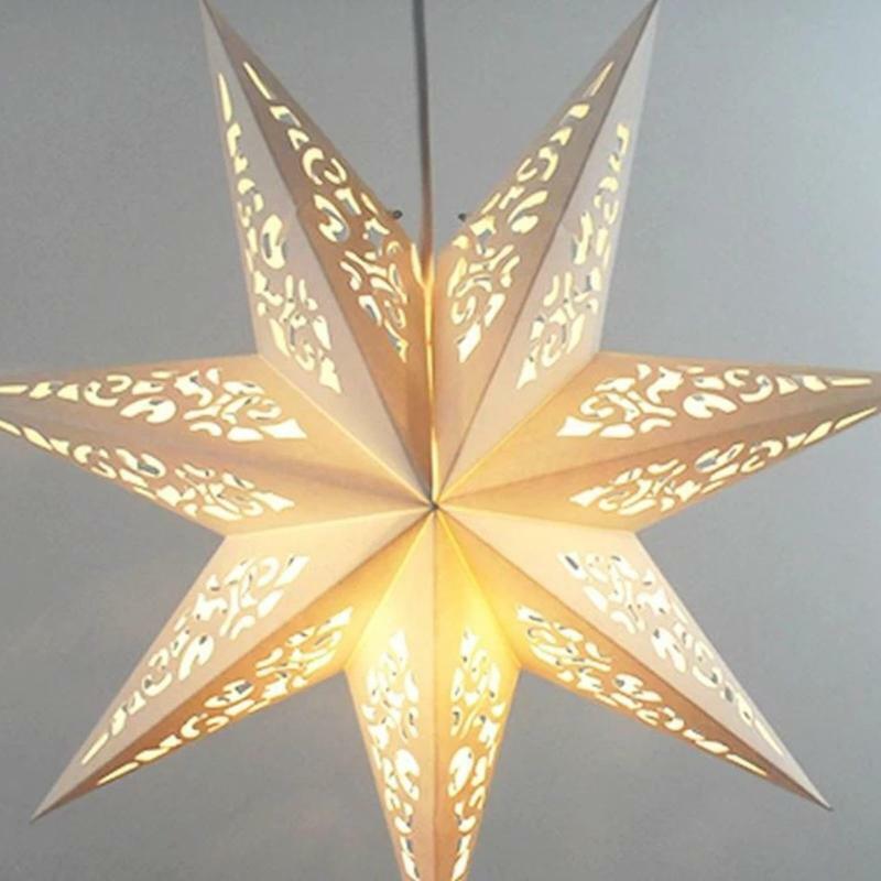 Hollow Out Eight Angle Paper Led Lantern Star Night Light Hanging Lamp Ornament