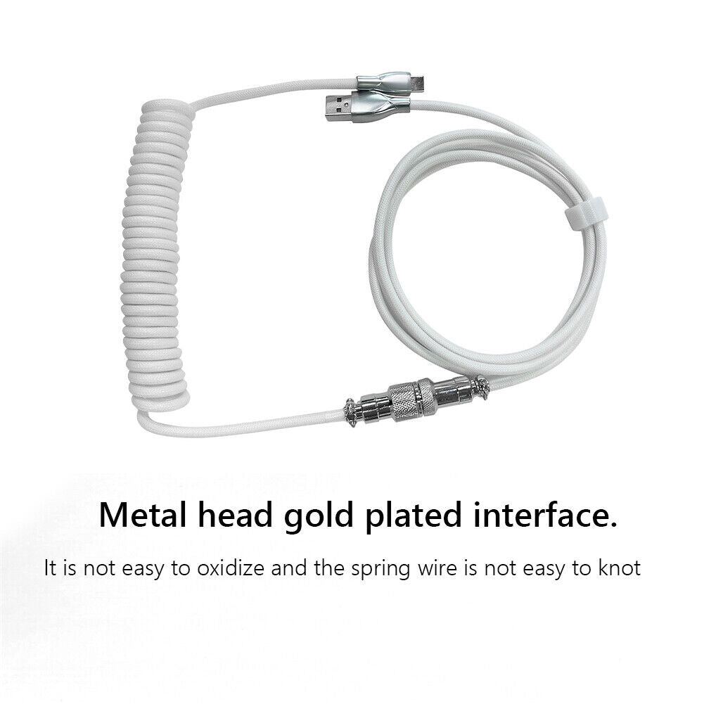 2 in 1 Coiled Mechanical Keyboard Aviator Connctor USB-C Cable (White)