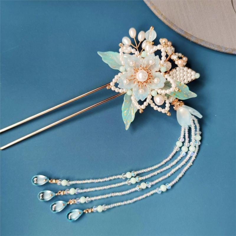 Green Hair Forks Barrettes Hanfu Hairwear for Women Girl Decorative Jewelry