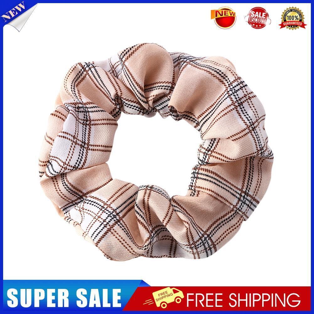 Hair Scrunchies Plaid Women Elastic Ponytail Holder Hair Ties Rope (Khaki)